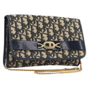 Christian Dior Trotter Canvas Chain Shoulder Bag Navy Gold Auth 199115-1