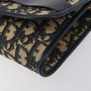 Christian Dior Trotter Canvas Chain Shoulder Bag Navy Gold Auth 199115-14