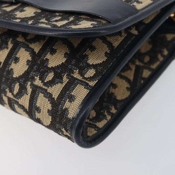 Christian Dior Trotter Canvas Chain Shoulder Bag Navy Gold Auth 199115