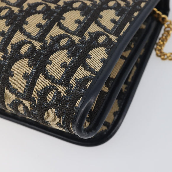 Christian Dior Trotter Canvas Chain Shoulder Bag Navy Gold Auth 199115