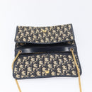 Christian Dior Trotter Canvas Chain Shoulder Bag Navy Gold Auth 199115-11