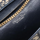 Christian Dior Trotter Canvas Chain Shoulder Bag Navy Gold Auth 199115-18