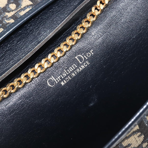 Christian Dior Trotter Canvas Chain Shoulder Bag Navy Gold Auth 199115