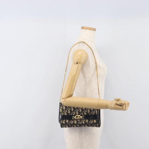 Christian Dior Trotter Canvas Chain Shoulder Bag Navy Gold Auth 199115