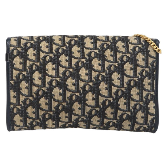 Christian Dior Trotter Canvas Chain Shoulder Bag Navy Gold Auth 199115
