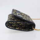 Christian Dior Trotter Canvas Chain Shoulder Bag Navy Gold Auth 199115-3