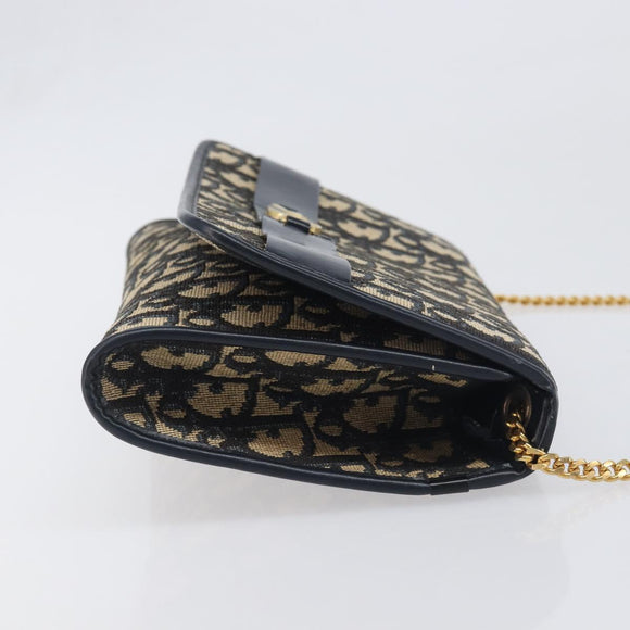 Christian Dior Trotter Canvas Chain Shoulder Bag Navy Gold Auth 199115