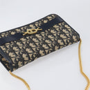 Christian Dior Trotter Canvas Chain Shoulder Bag Navy Gold Auth 199115-6