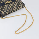 Christian Dior Trotter Canvas Chain Shoulder Bag Navy Gold Auth 199115-7