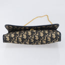 Christian Dior Trotter Canvas Chain Shoulder Bag Navy Gold Auth 199115-5