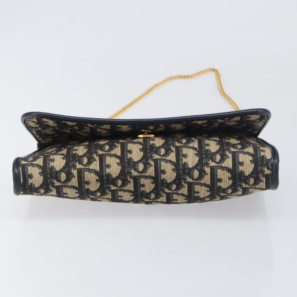 Christian Dior Trotter Canvas Chain Shoulder Bag Navy Gold Auth 199115