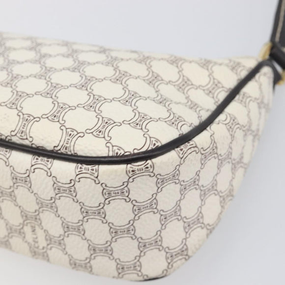 CELINE Macadam Canvas Accessory Pouch PVC Leather White Gold Auth 199119A