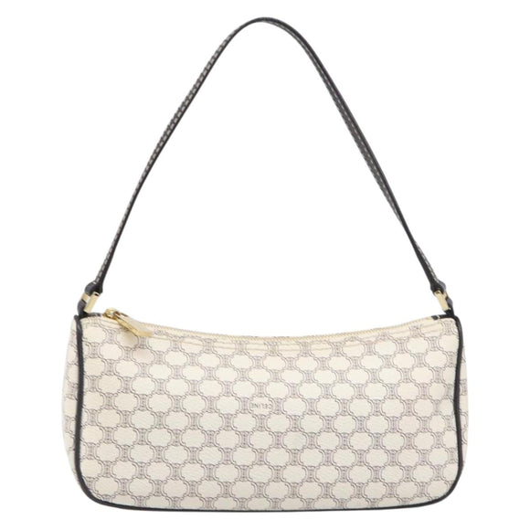 CELINE Macadam Canvas Accessory Pouch PVC Leather White Gold Auth 199119A
