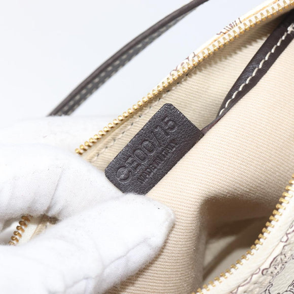 CELINE Macadam Canvas Accessory Pouch PVC Leather White Gold Auth 199119A