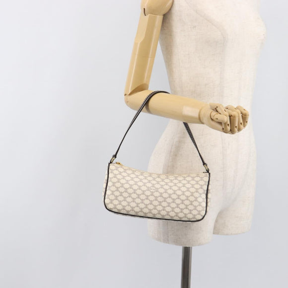 CELINE Macadam Canvas Accessory Pouch PVC Leather White Gold Auth 199119A