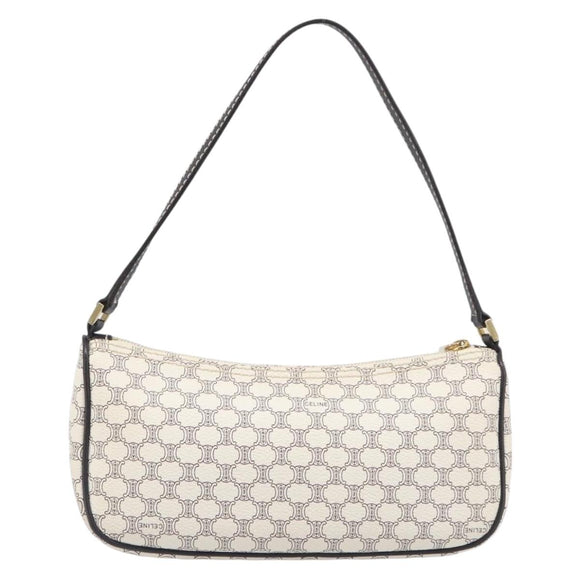 CELINE Macadam Canvas Accessory Pouch PVC Leather White Gold Auth 199119A