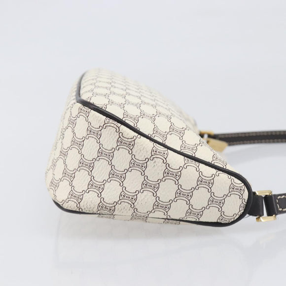 CELINE Macadam Canvas Accessory Pouch PVC Leather White Gold Auth 199119A