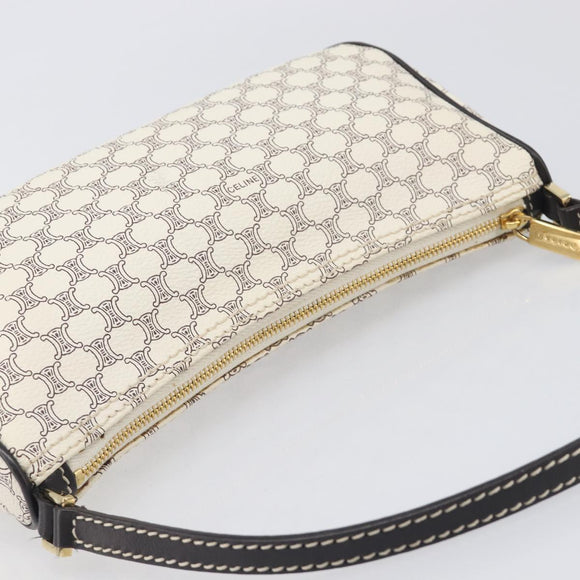 CELINE Macadam Canvas Accessory Pouch PVC Leather White Gold Auth 199119A