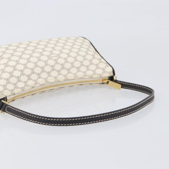 CELINE Macadam Canvas Accessory Pouch PVC Leather White Gold Auth 199119A