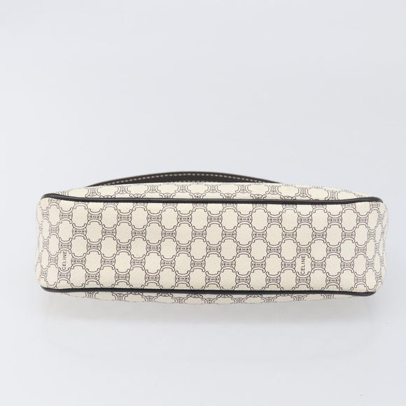 CELINE Macadam Canvas Accessory Pouch PVC Leather White Gold Auth 199119A