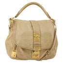 Miu Miu Shoulder Bag Leather 2way Beige Gold Auth 199120A-1