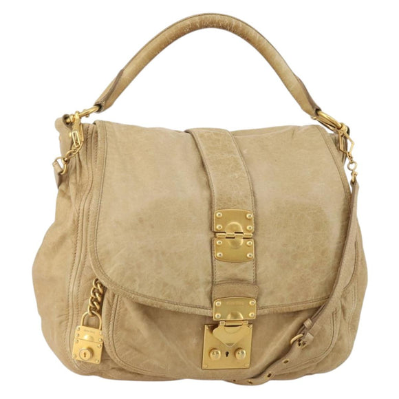 Miu Miu Shoulder Bag Leather 2way Beige Gold Auth 199120A