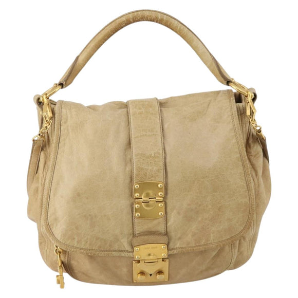 Miu Miu Shoulder Bag Leather 2way Beige Gold Auth 199120A