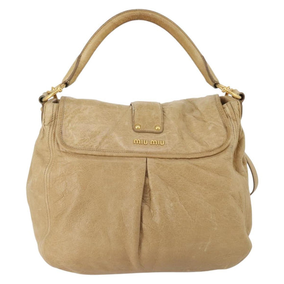 Miu Miu Shoulder Bag Leather 2way Beige Gold Auth 199120A