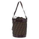 FENDI Zucca Canvas Shoulder Bag Brown Black Auth 199123V-1