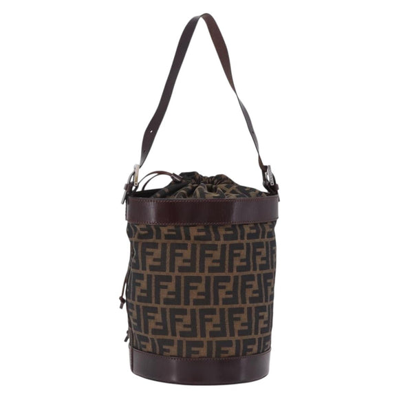FENDI Zucca Canvas Shoulder Bag Brown Black Auth 199123V