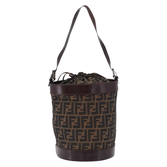 FENDI Zucca Canvas Shoulder Bag Brown Black Auth 199123V