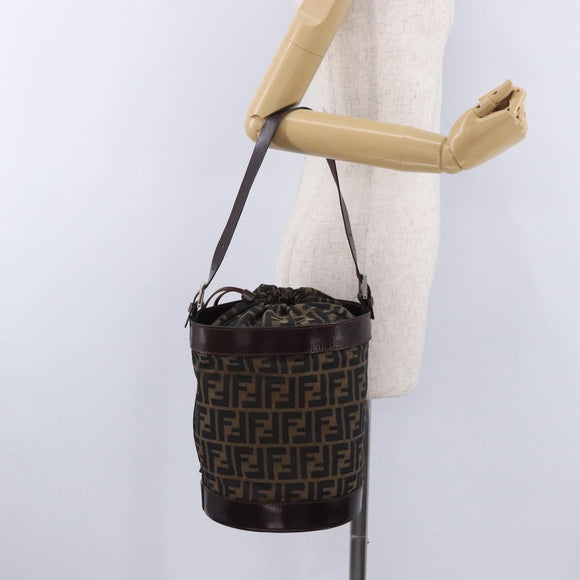 FENDI Zucca Canvas Shoulder Bag Brown Black Auth 199123V