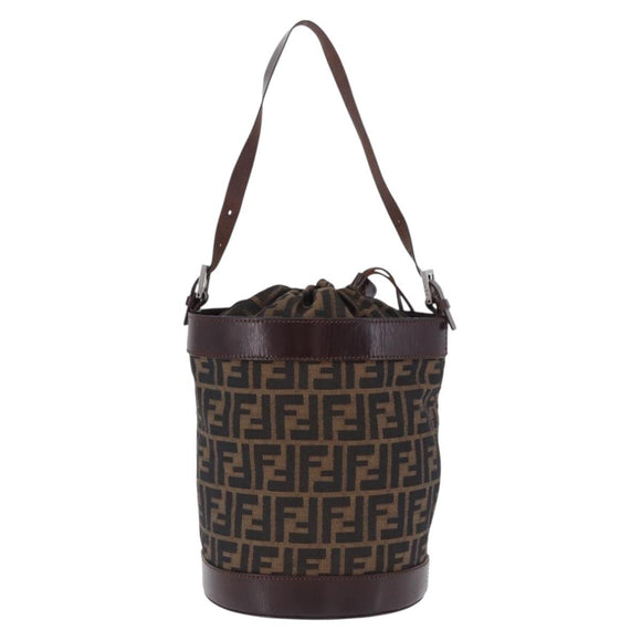 FENDI Zucca Canvas Shoulder Bag Brown Black Auth 199123V
