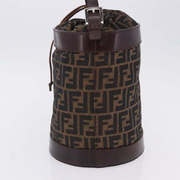 FENDI Zucca Canvas Shoulder Bag Brown Black Auth 199123V