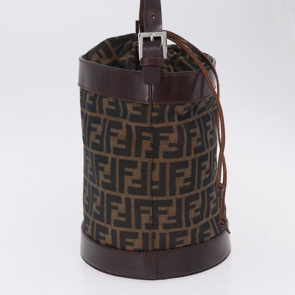 FENDI Zucca Canvas Shoulder Bag Brown Black Auth 199123V