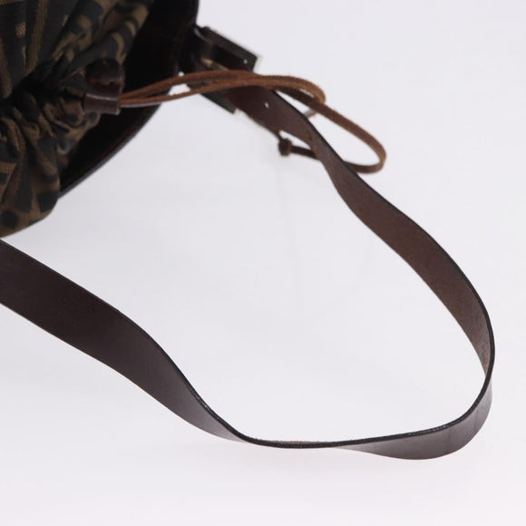 FENDI Zucca Canvas Shoulder Bag Brown Black Auth 199123V