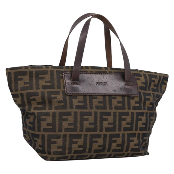 FENDI Zucca Canvas Hand Bag Black Brown Auth 199124