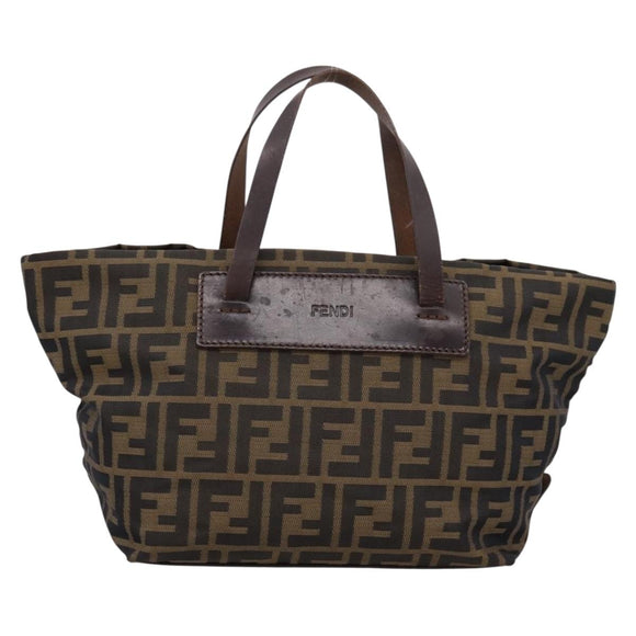 FENDI Zucca Canvas Hand Bag Black Brown Auth 199124