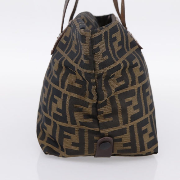 FENDI Zucca Canvas Hand Bag Black Brown Auth 199124