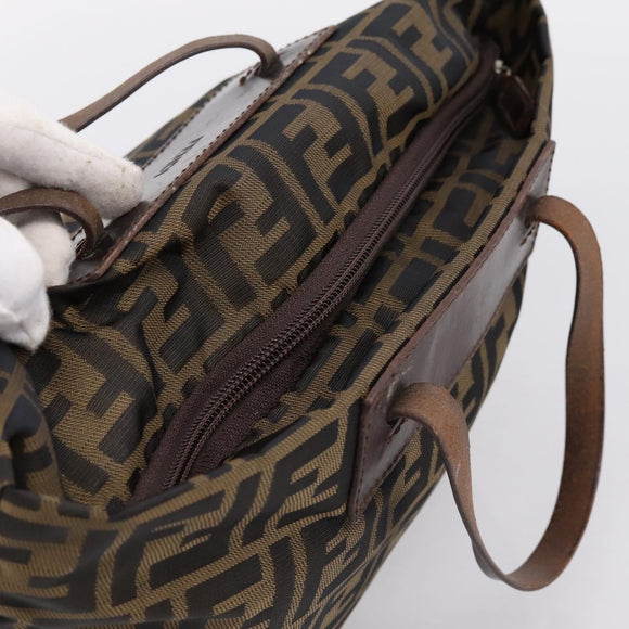 FENDI Zucca Canvas Hand Bag Black Brown Auth 199124