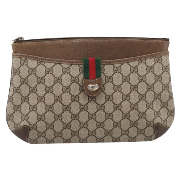GUCCI GG Supreme Web Sherry Line Bag PVC Beige Gold 904 02 026 Auth 199125