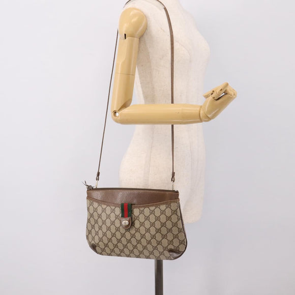 GUCCI GG Supreme Web Sherry Line Bag PVC Beige Gold 904 02 026 Auth 199125