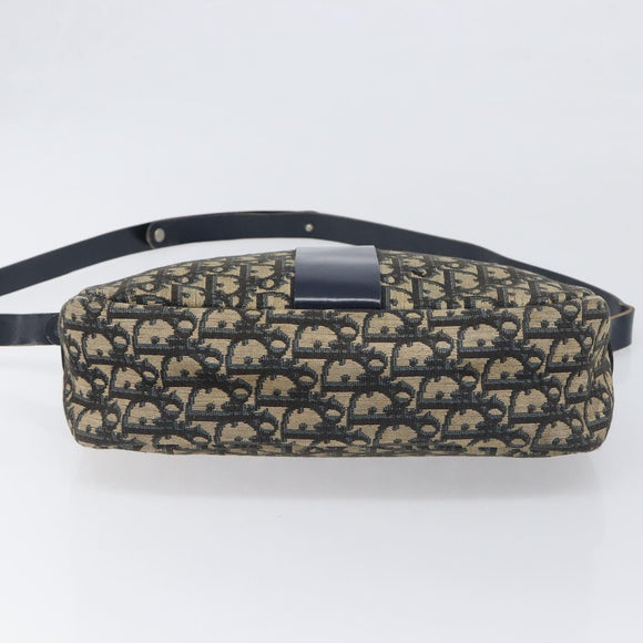 Christian Dior Trotter Canvas Shoulder Bag Navy Gold Auth 199128