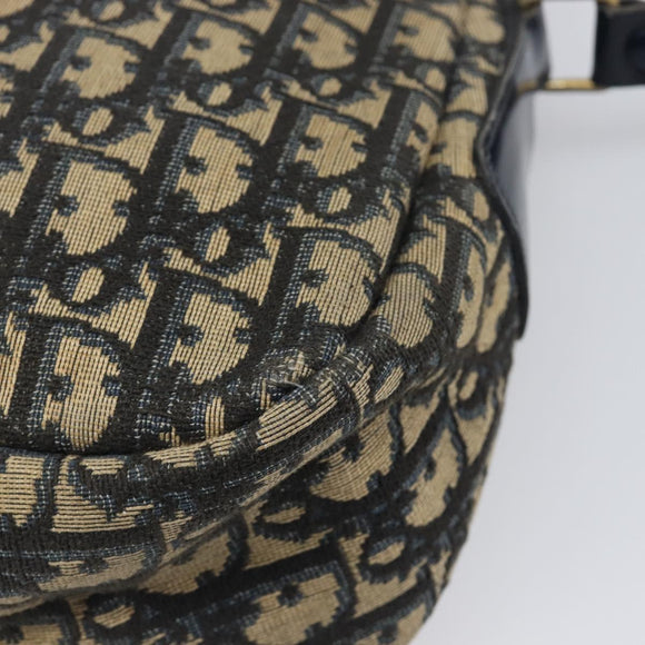 Christian Dior Trotter Canvas Shoulder Bag Navy Gold Auth 199128