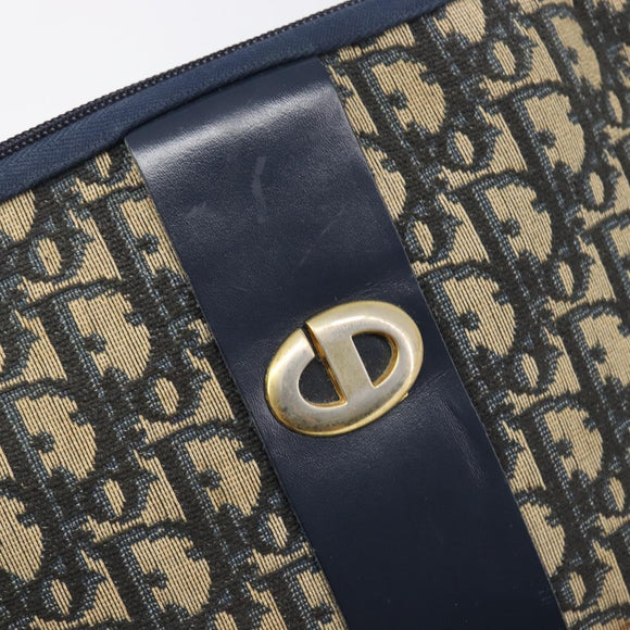 Christian Dior Trotter Canvas Shoulder Bag Navy Gold Auth 199128
