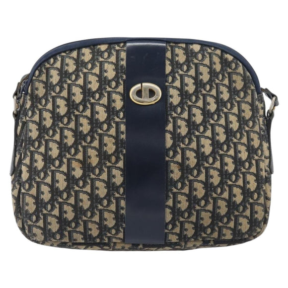 Christian Dior Trotter Canvas Shoulder Bag Navy Gold Auth 199128