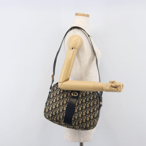 Christian Dior Trotter Canvas Shoulder Bag Navy Gold Auth 199128