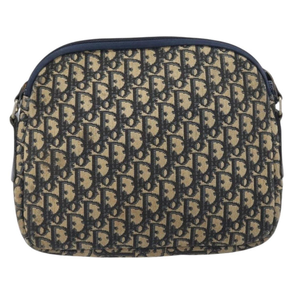 Christian Dior Trotter Canvas Shoulder Bag Navy Gold Auth 199128