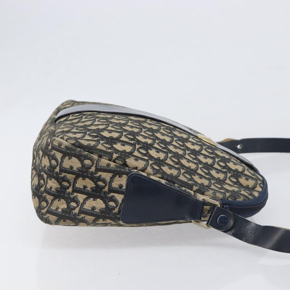 Christian Dior Trotter Canvas Shoulder Bag Navy Gold Auth 199128