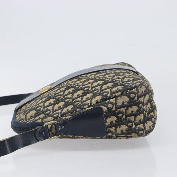 Christian Dior Trotter Canvas Shoulder Bag Navy Gold Auth 199128